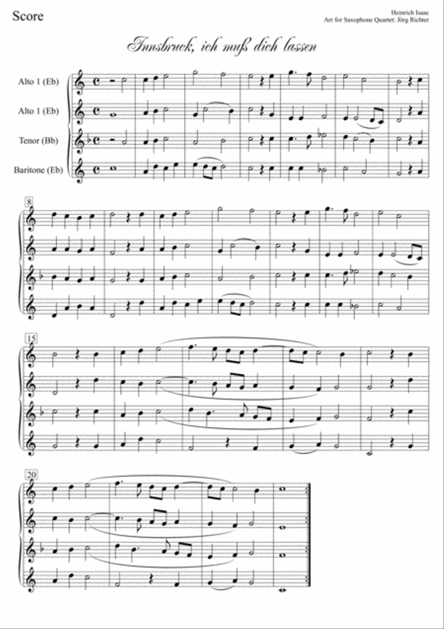 Innsbruck ich muss dich lassen for Saxophone Quartet Saxophone Quartet scores gallery preview page 2