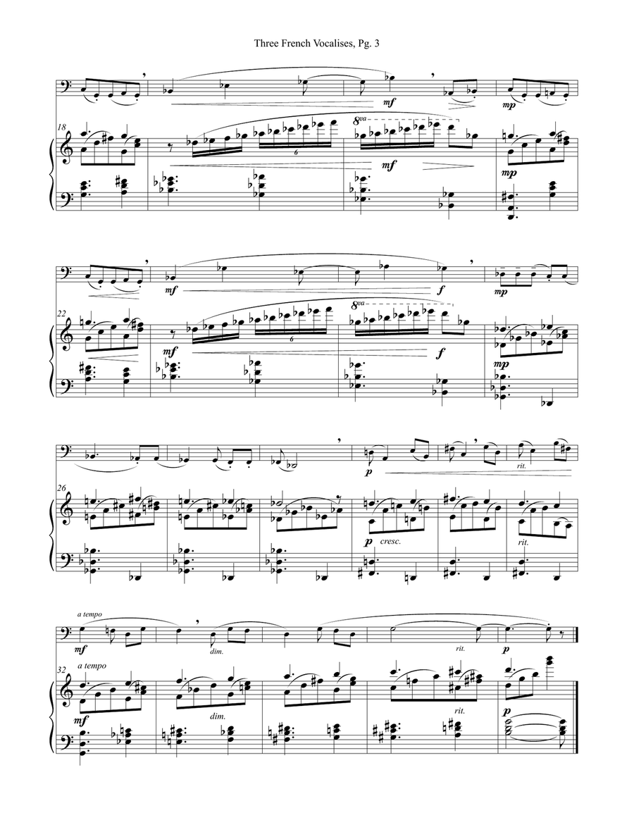 Three French Vocalises for Tuba or Bass Trombone & Piano Bass Trombone scores gallery preview page 3