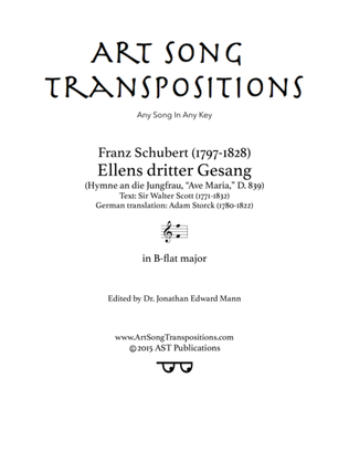 Book cover for SCHUBERT: Ellens Gesang III, D. 839 (transposed to B-flat major)