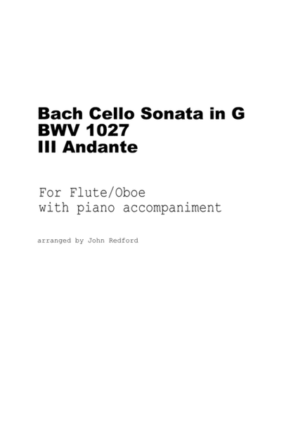 Bach Cello Sonata in G Andante for Flute or Oboe image number null