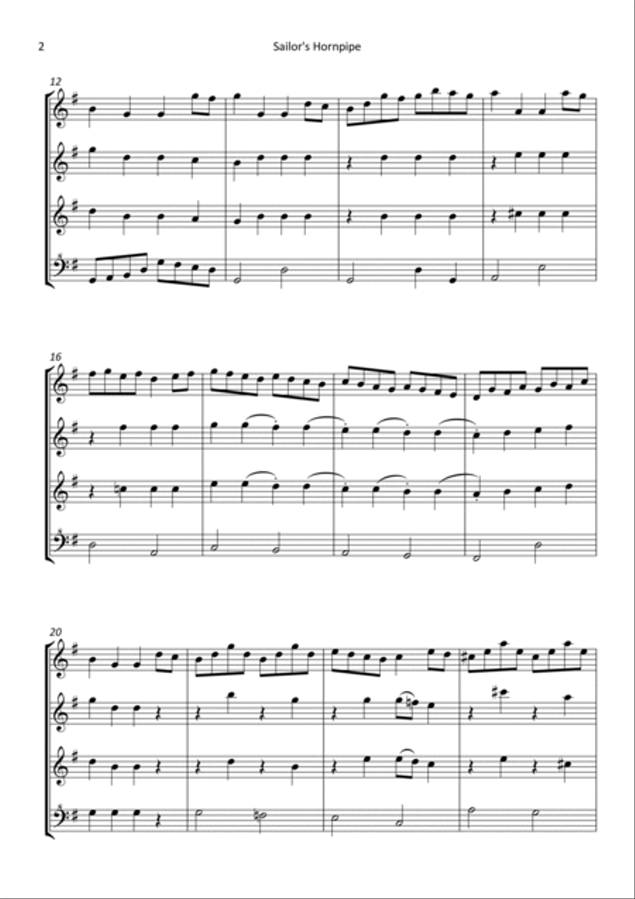 Sailor's Hornpipe - arranged for recorder quartet Woodwind Quartet scores gallery preview page 2