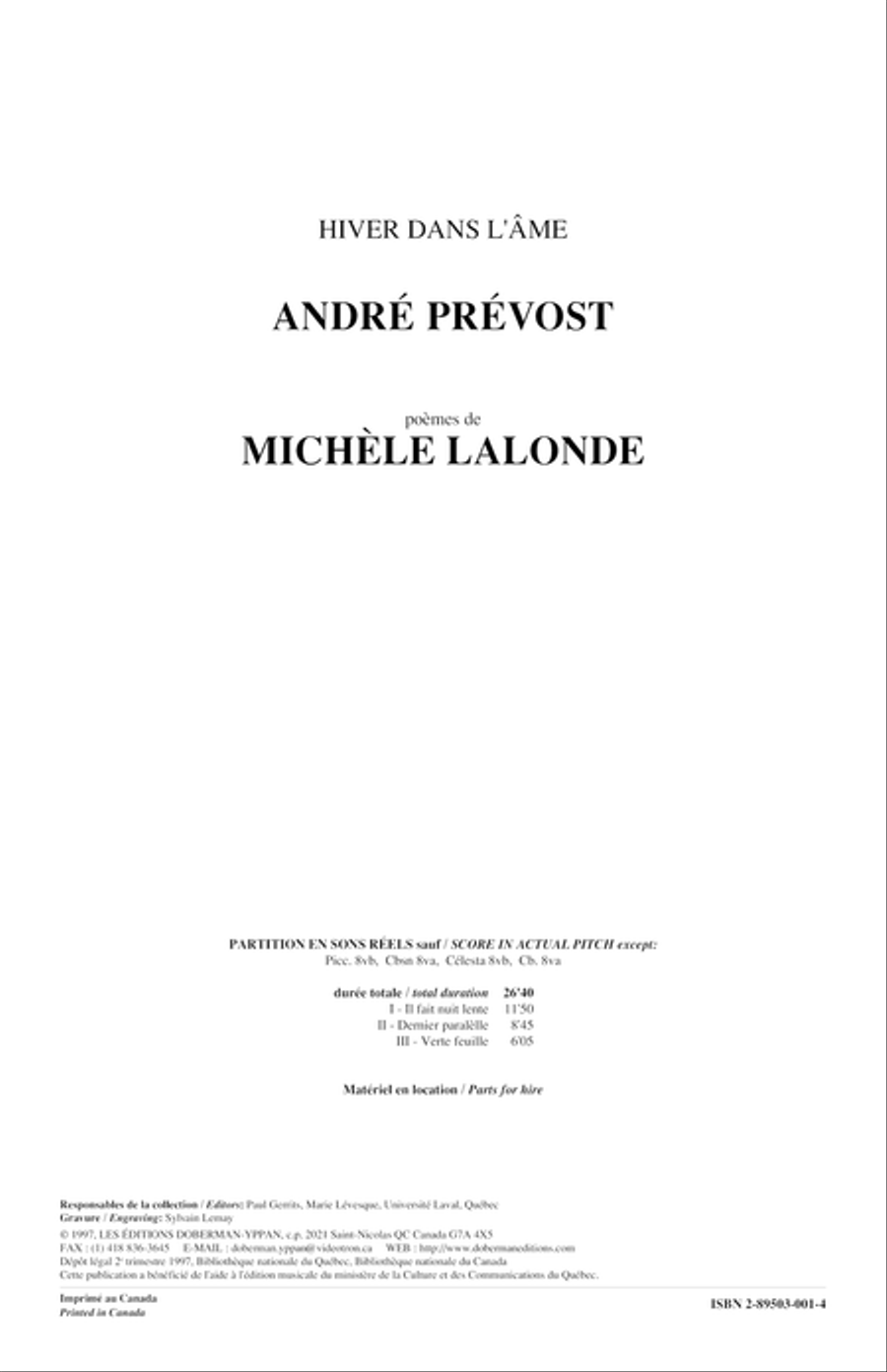 Hiver dans l'âme (baryton) Orchestra scores gallery preview page 1