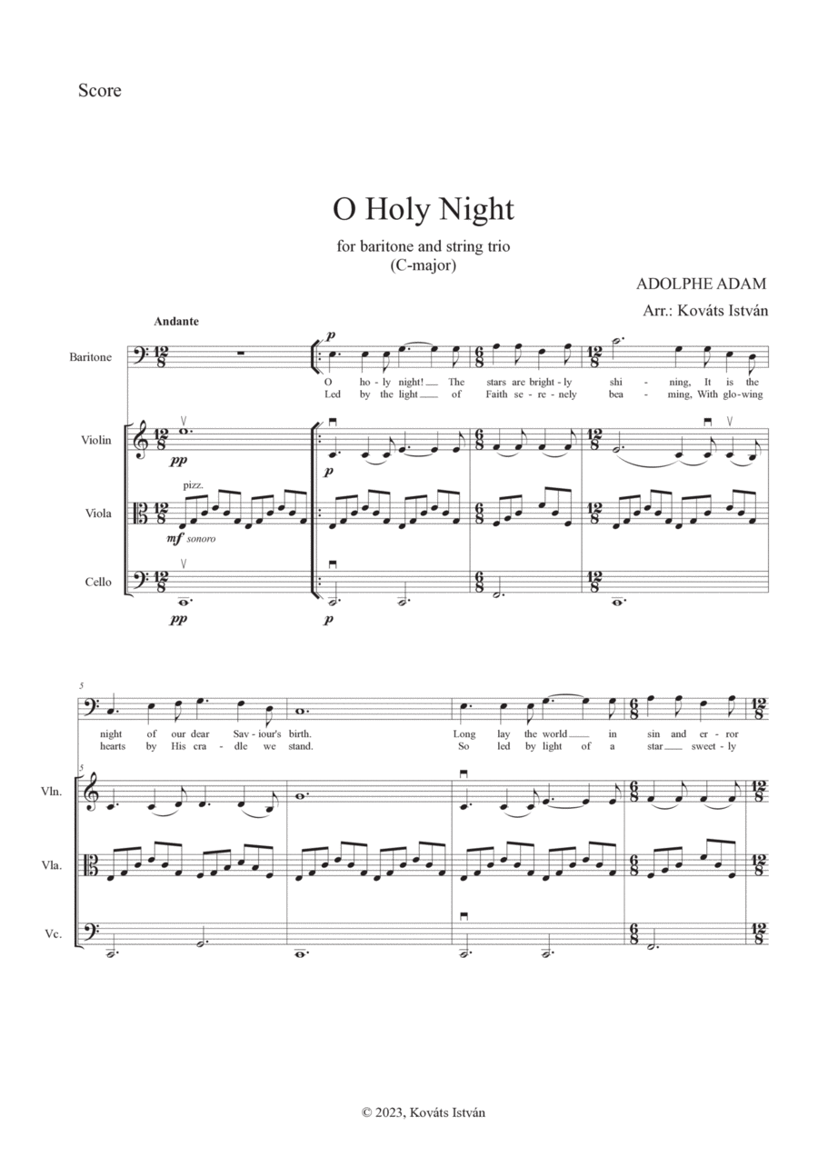 O Holy Night - for Baritone and String Trio in C-Major Small Ensemble scores gallery preview page 1