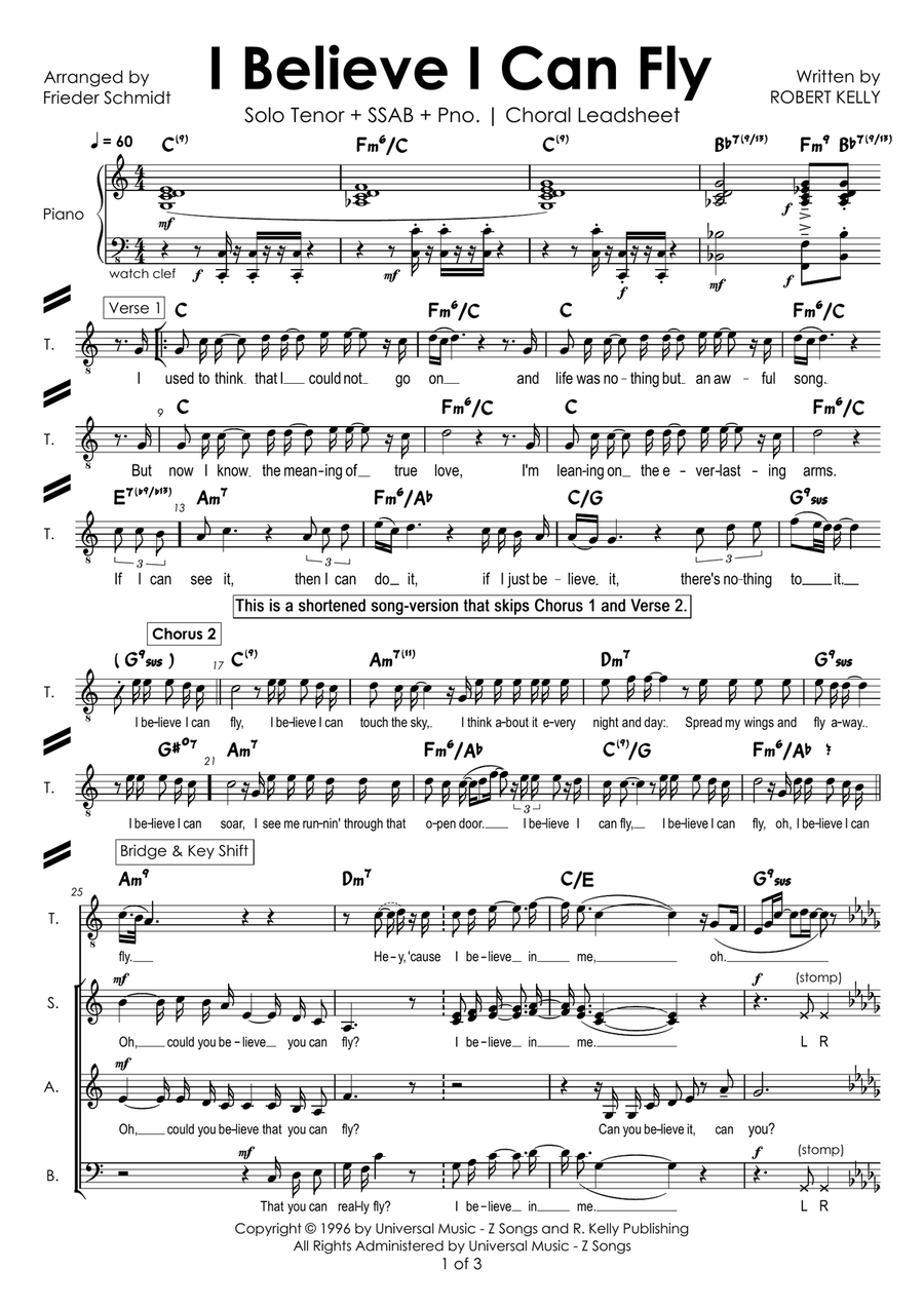 I Believe I Can Fly Choir scores gallery preview page 1