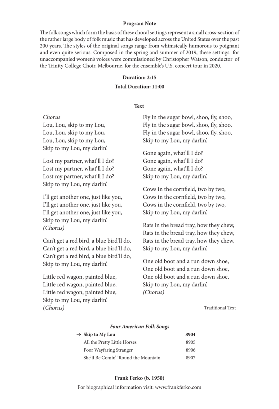 Skip to My Lou Skip to My Lou SSAA scores gallery preview page 1
