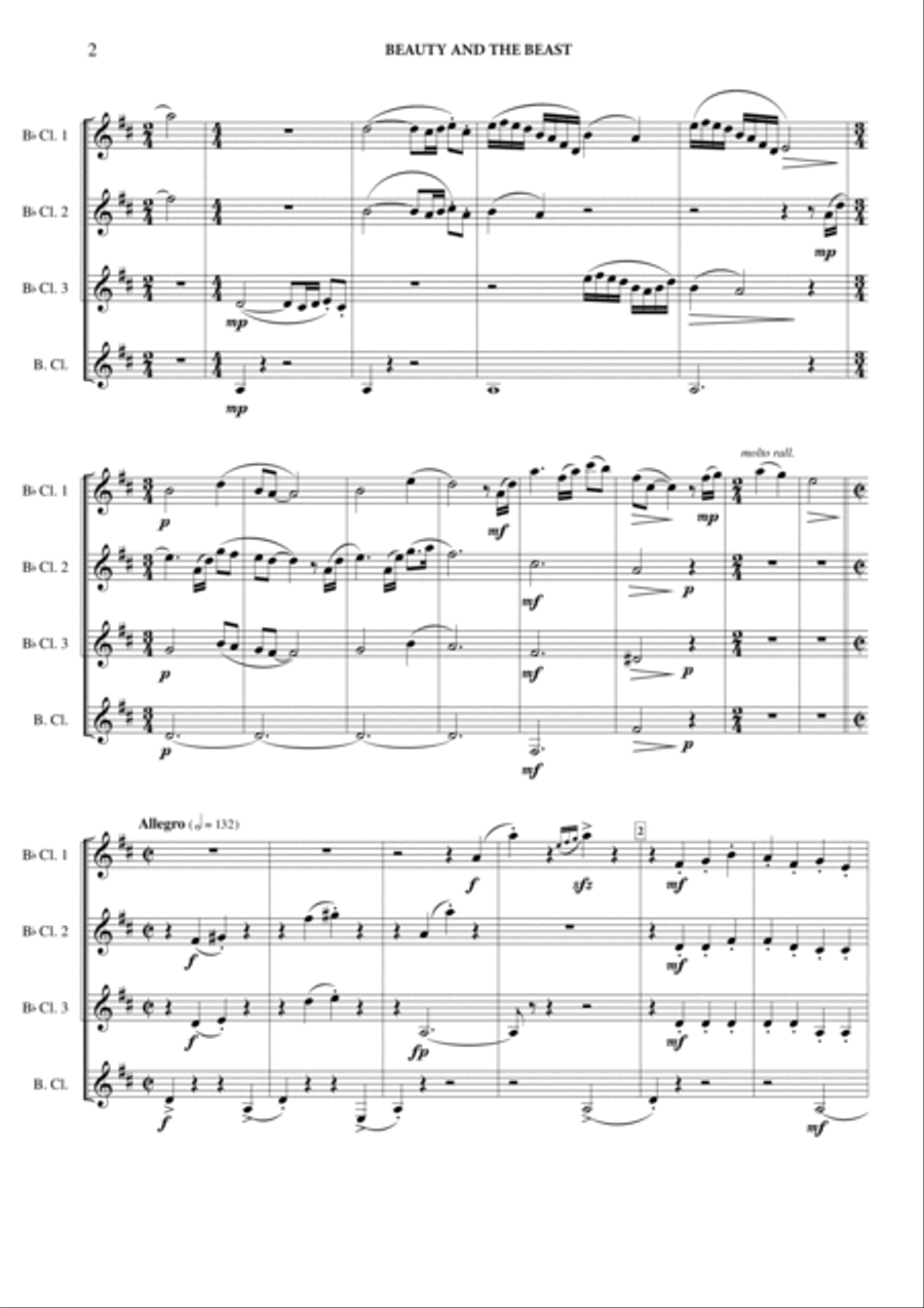 Beauty And The Beast Overture Clarinet Quartet scores gallery preview page 3