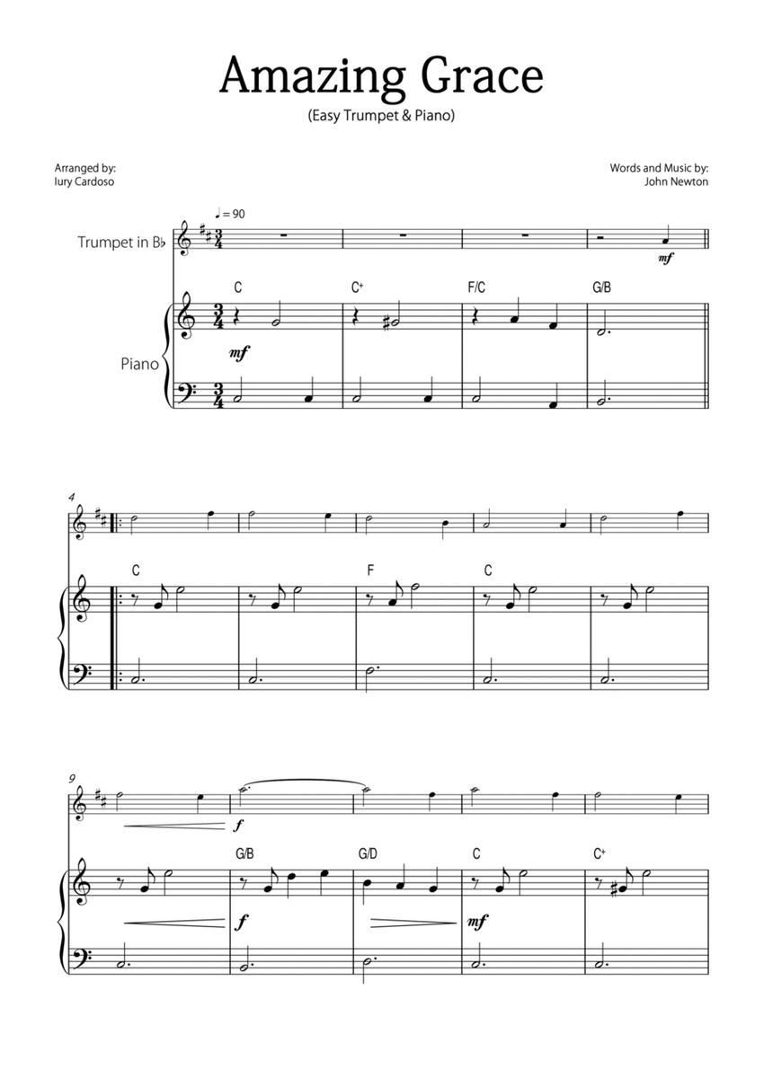 "Amazing Grace" - Beautiful easy version for TRUMPET and PIANO image number null