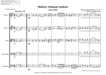 Maltese National Anthem for String Orchestra (MFAO World National Anthem Series) image number null