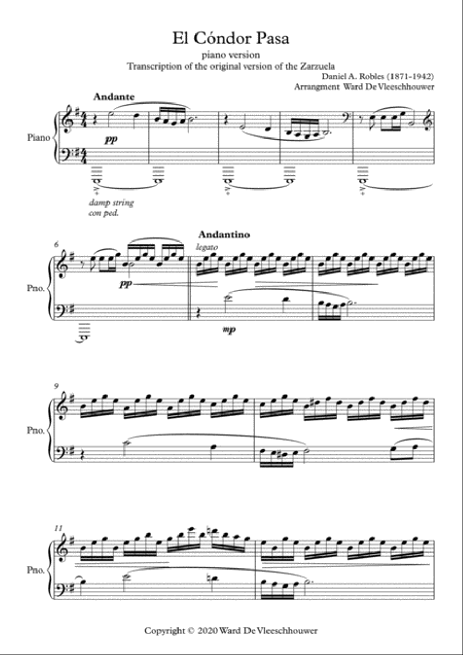 El Cóndor Pasa Piano Solo scores gallery preview page 1