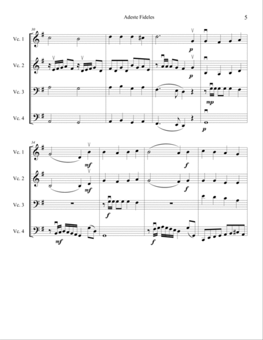 Adeste Fideles for Cello Quartet Cello scores gallery preview page 6