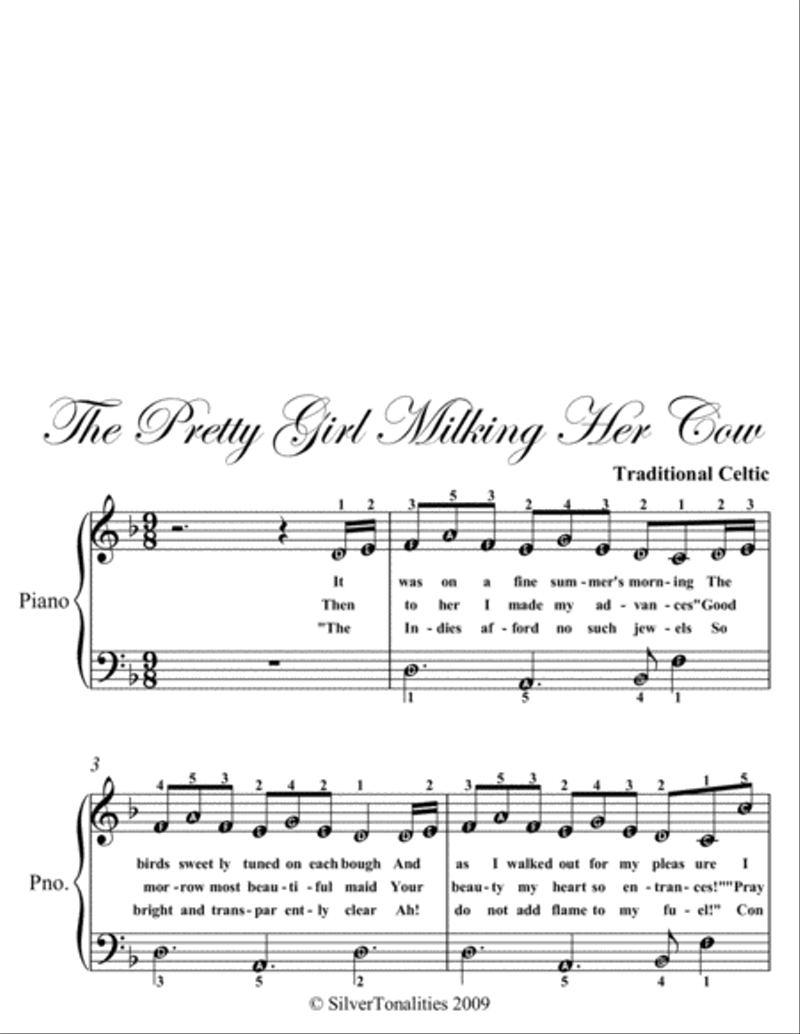 The Pretty Girl Milking Her Cow Easy Piano Sheet Music