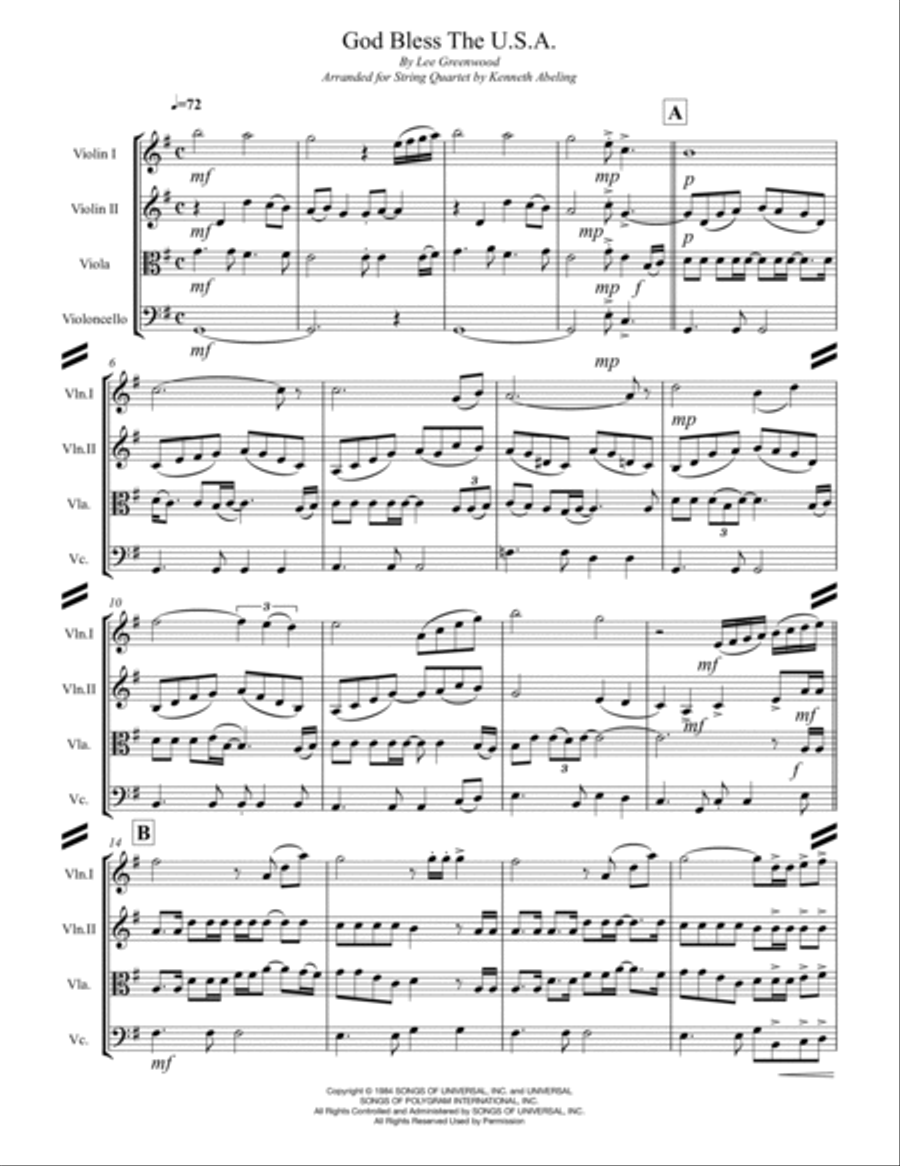 God Bless The U.s.a. String Quartet scores gallery preview page 2