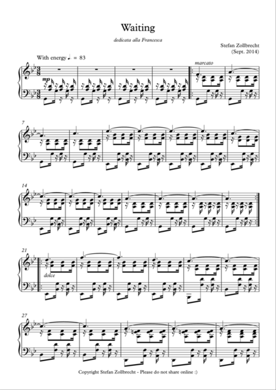 Waiting Waiting Piano Solo scores gallery preview page 1