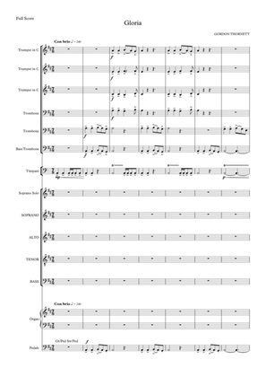 Gloria for Soprano Solo, SATB Chorus, Brass Ensemble. Timps. and Organ