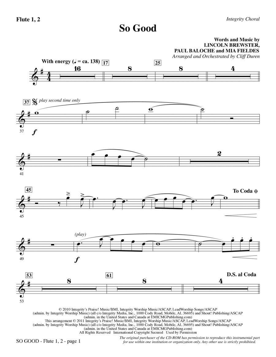 So Good - Flute 1 & 2 Choir scores gallery preview page 1