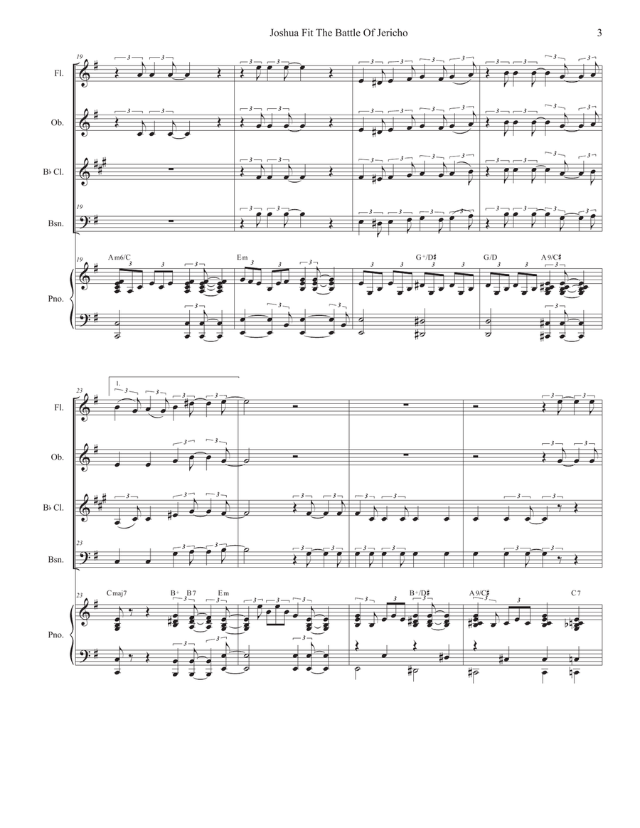 Joshua Fit The Battle of Jericho (Woodwind Quartet and Piano) by Mahalia Jackson Woodwind Quartet - Digital Sheet Music page 3