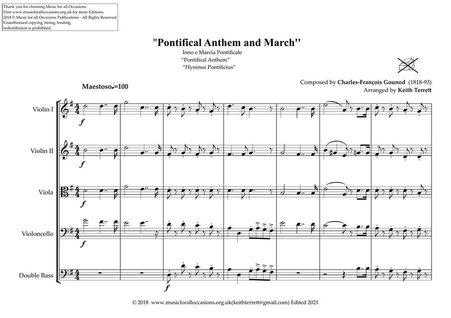 Vatican State National Anthem for String Orchestra image number null