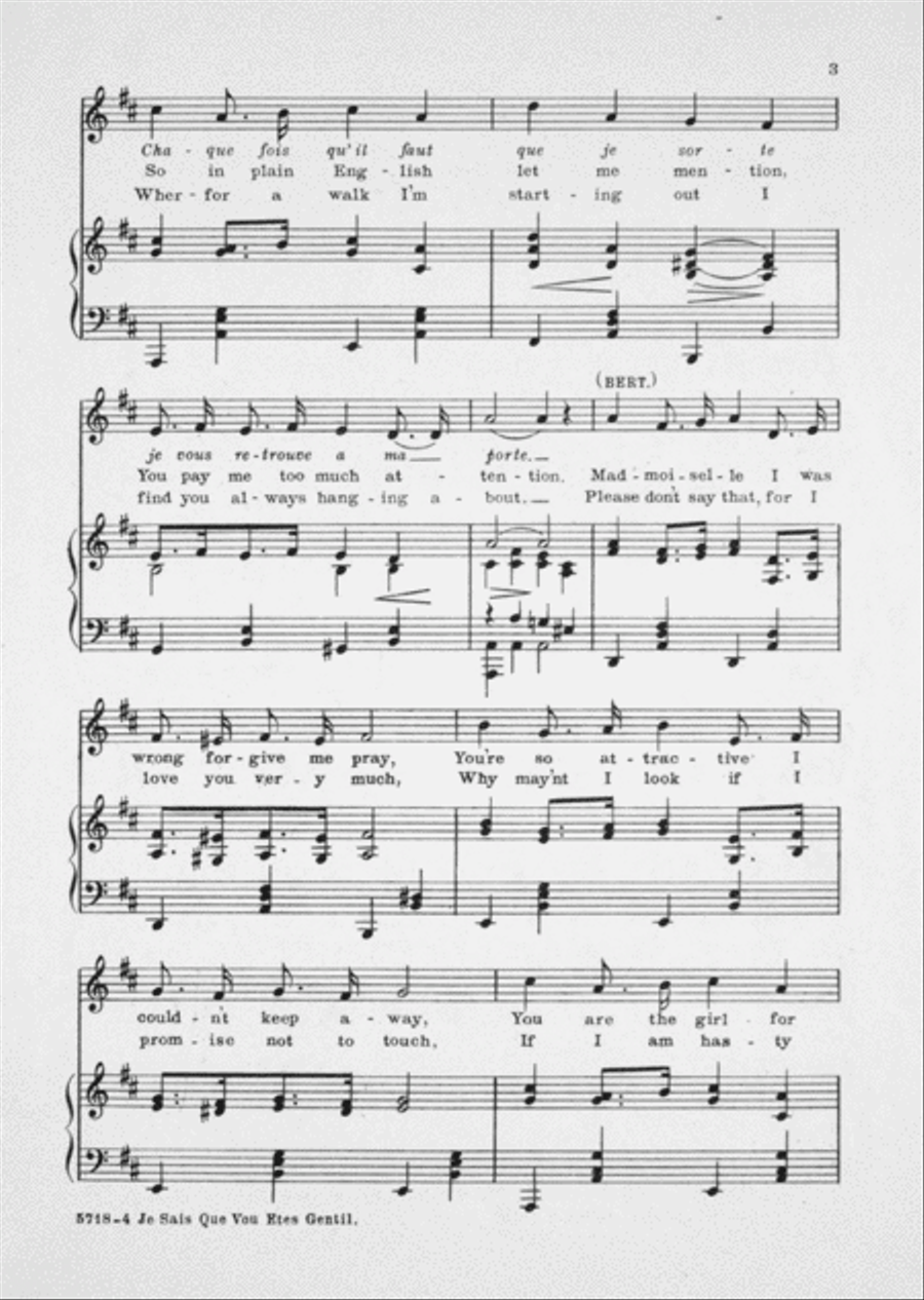 Je Sais Que Vous Etes Gentil (It's Our Wedding Day) Voice scores gallery preview page 3