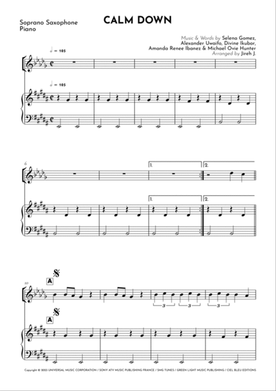 Calm Down Soprano Saxophone scores gallery preview page 2