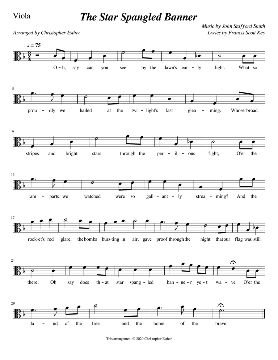 The Star Spangled Banner (Viola) Viola Solo scores gallery preview page 1
