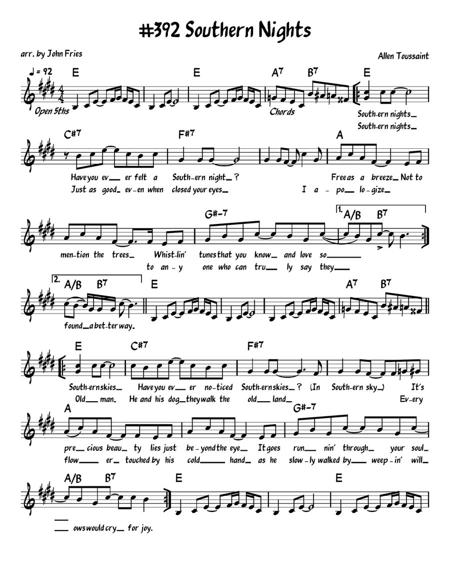 Southern Nights Piano, Vocal, Guitar scores gallery preview page 1