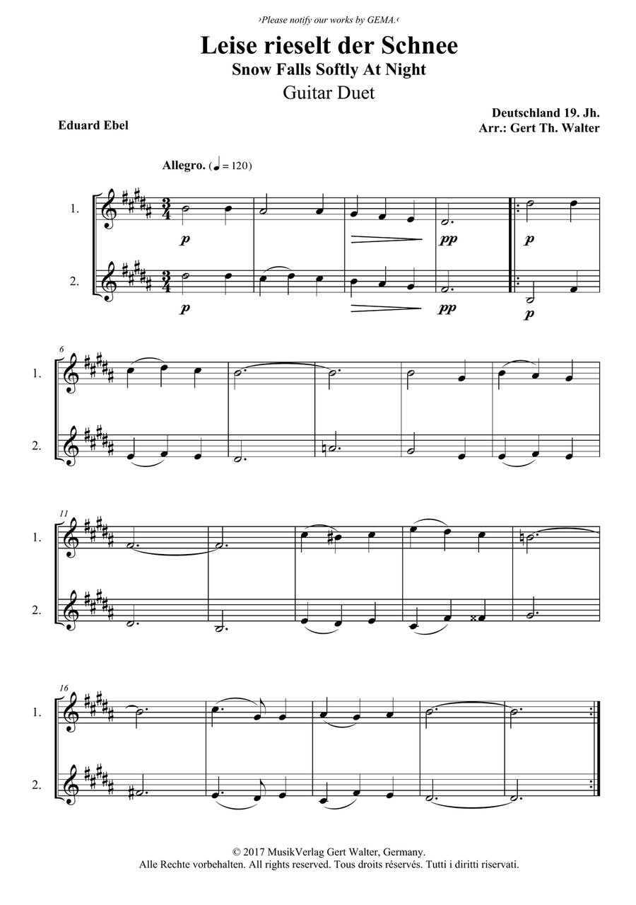 Snow Falls Softly At Night Guitar scores gallery preview page 1