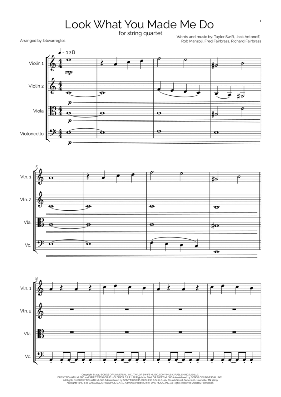 Look What You Made Me Do Look What You Made Me Do String Quartet scores gallery preview page 1