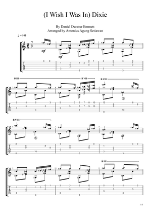 I Wish I Was In Dixie (Solo Guitar Tablature)