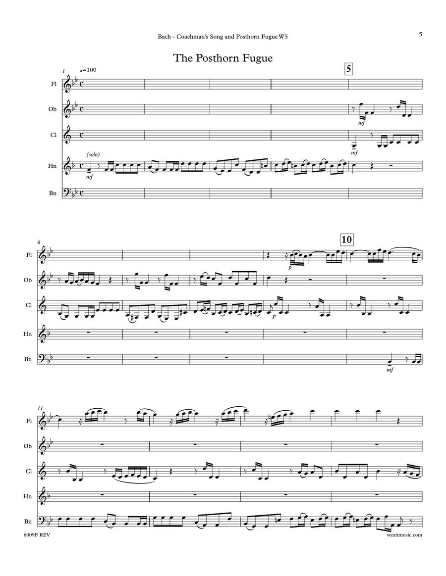 Coachman’s Song and Posthorn Fugue for wind quintet (4’08) Woodwind Quintet scores gallery preview page 5