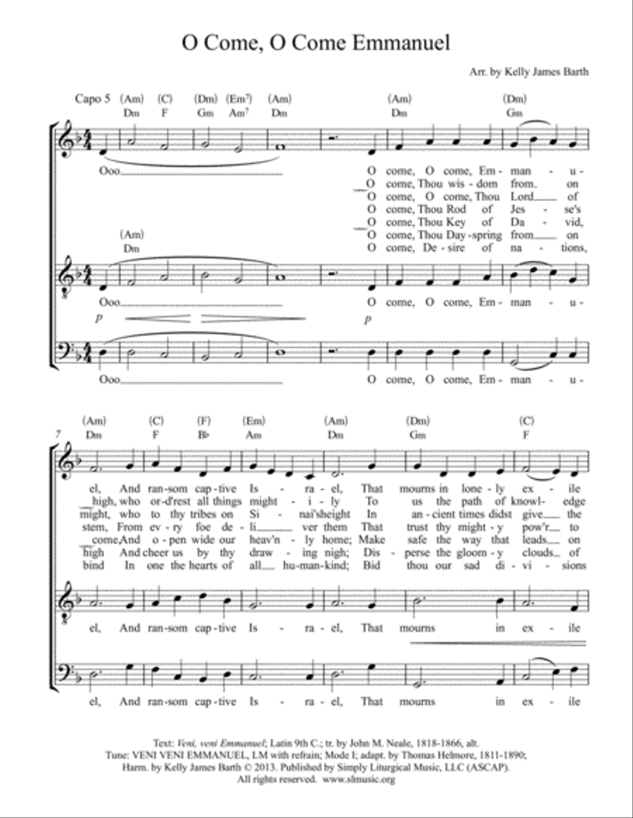 O Come, O Come, Emmanuel (Men's Choral Arrangement) 3-Part scores gallery preview page 1