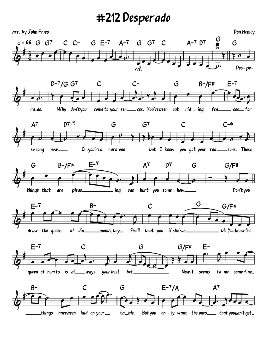 Desperado Piano, Vocal, Guitar scores gallery preview page 1