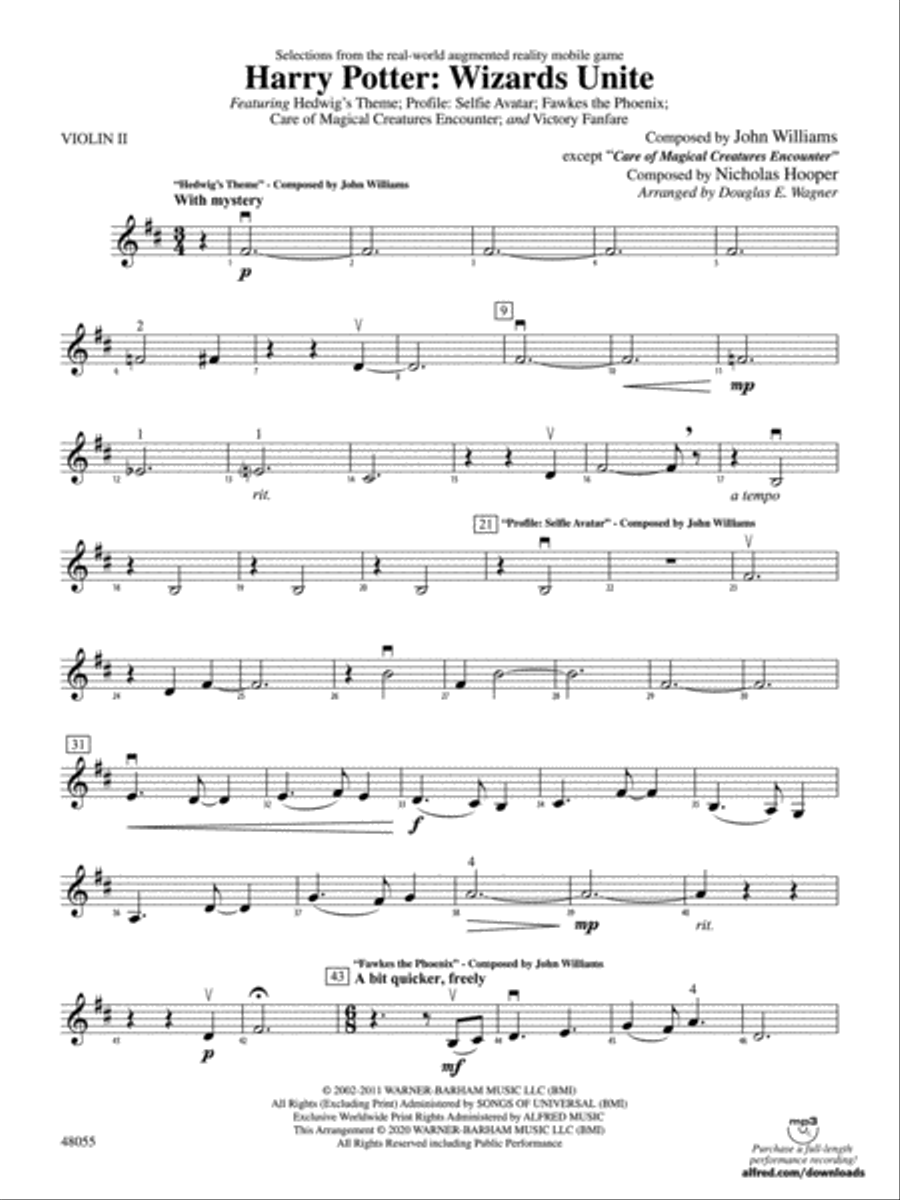 Harry Potter: Wizards Unite---Selections from the Real-World Augmented Reality Mobile Game: 2nd Violin String Orchestra scores gallery preview page 1