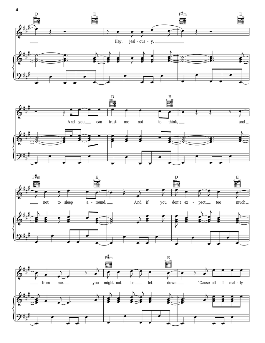 Hey Jealousy Piano, Vocal, Guitar scores gallery preview page 4