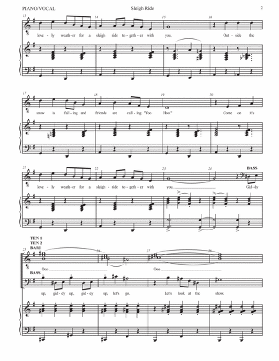 Sleigh Ride - VOCAL (TTBB) with Piano image number null