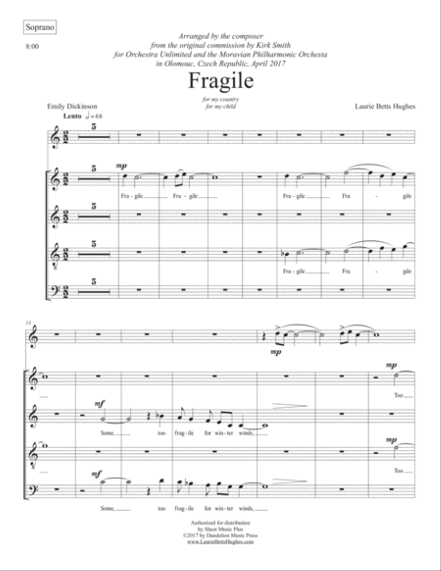 Fragile [SATB Choral Part with Flute] 4-Part scores gallery preview page 1