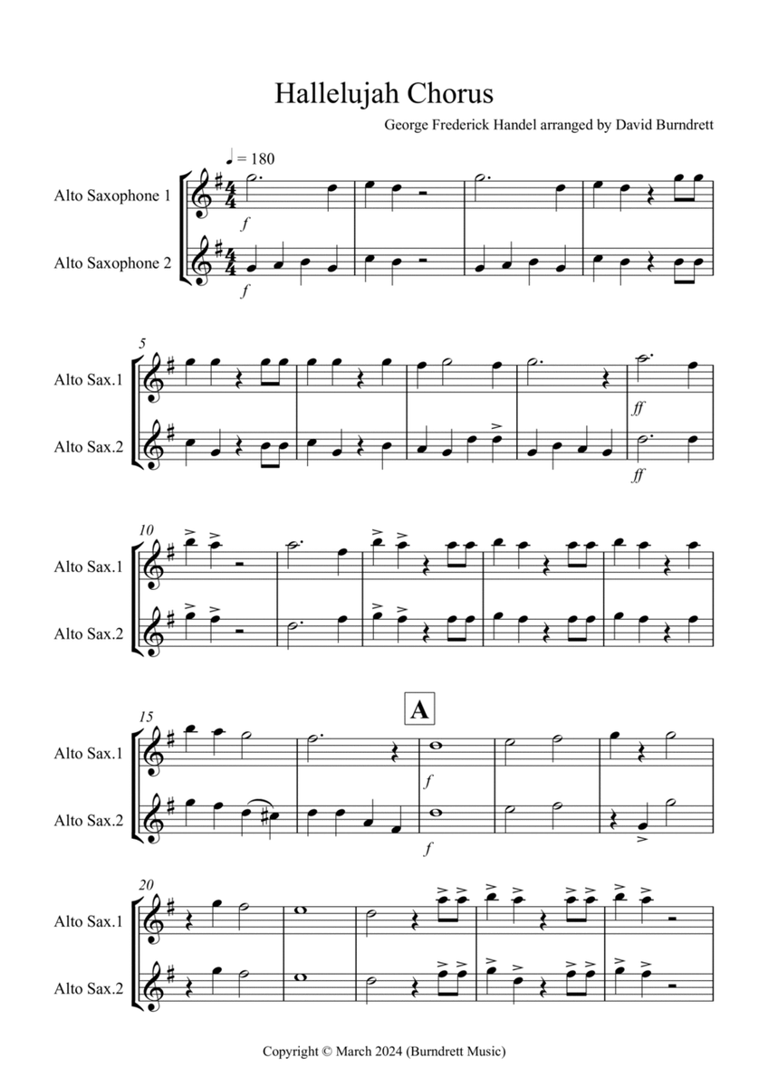 Hallelujah Chorus for Alto Saxophone Duet image number null