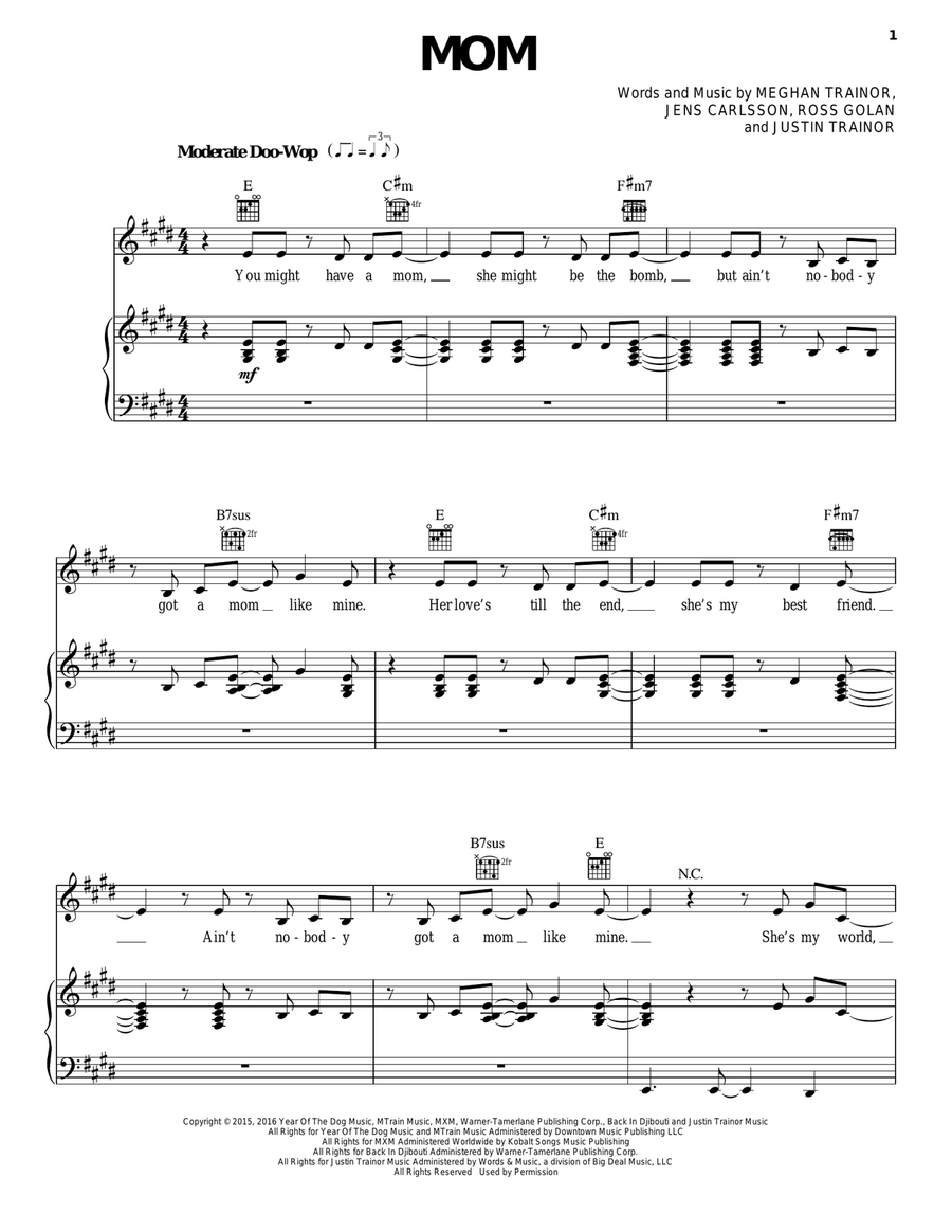 Mom (feat. Kelli Trainor) Piano, Vocal, Guitar scores gallery preview page 1