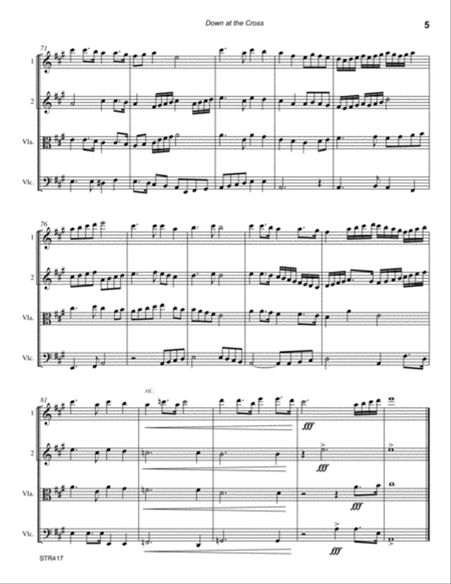 DOWN AT THE CROSS - STRING QUARTET (unaccompanied) A Cappella scores gallery preview page 5