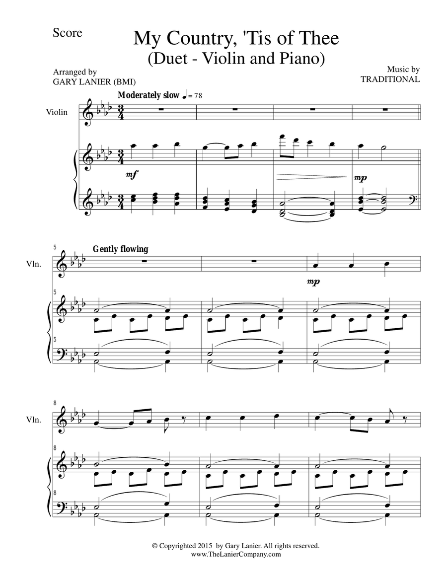 MY COUNTRY, ‘TIS OF THEE (Duet – Violin and Piano/Score and Parts) Violin scores gallery preview page 2