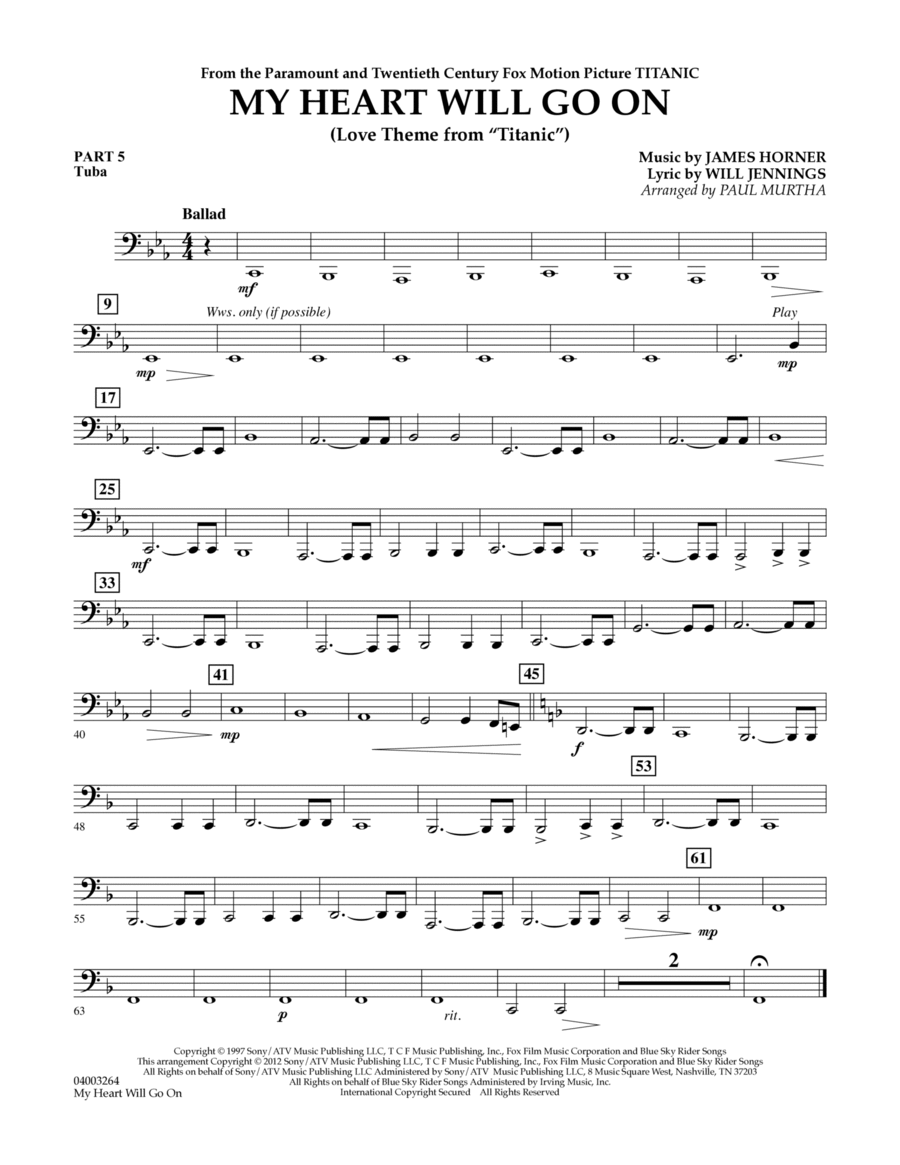 My Heart Will Go On (Love Theme from Titanic) - Pt.5 - Tuba Concert Band scores gallery preview page 1