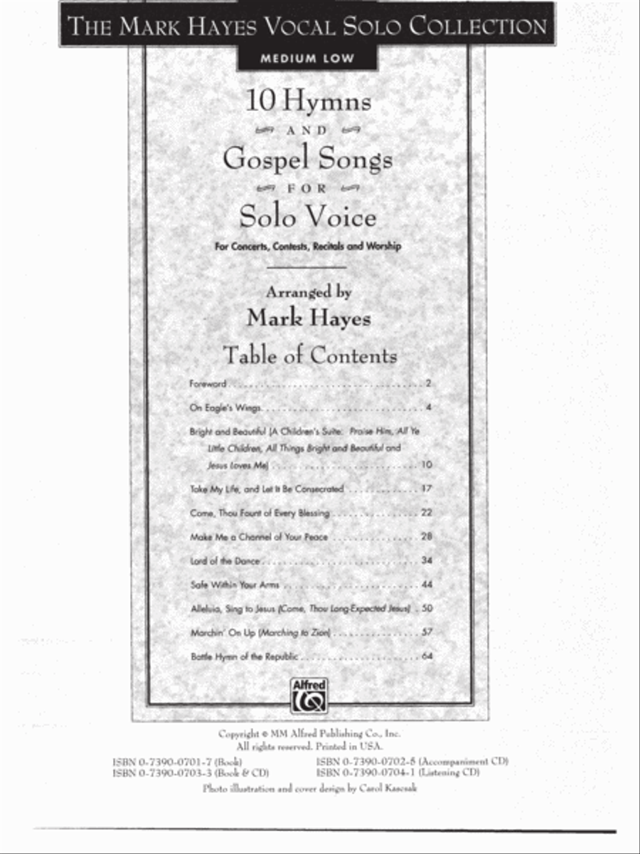 10 Hymns and Gospel Songs for Solo Voice - Medium Low (Book) Medium Voice scores gallery preview page 2