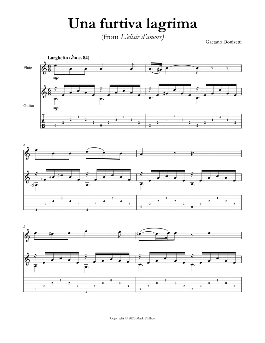 Una furtiva lagrima Flute scores gallery preview page 1