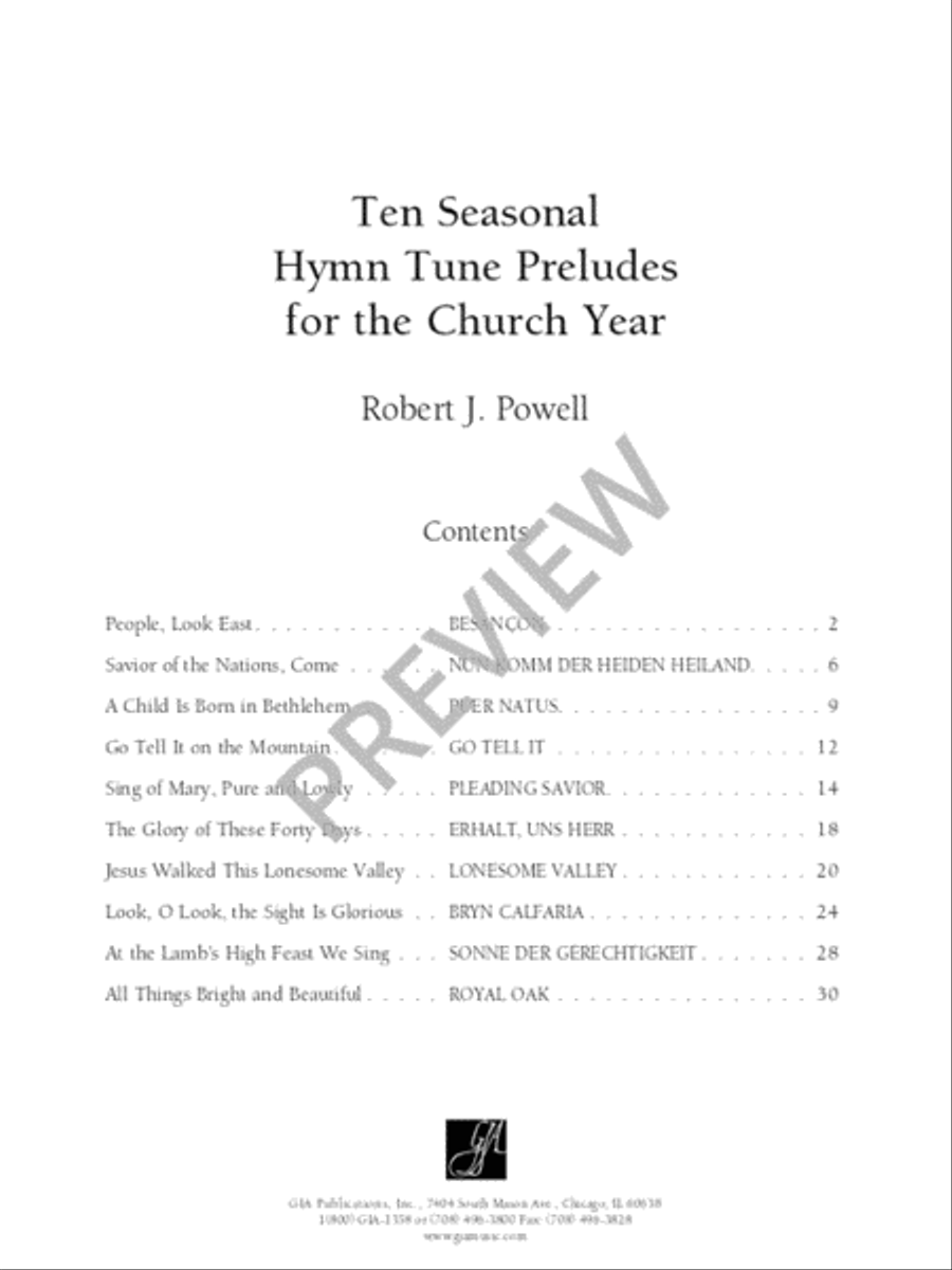 Ten Seasonal Hymn Tune Preludes for the Church Year