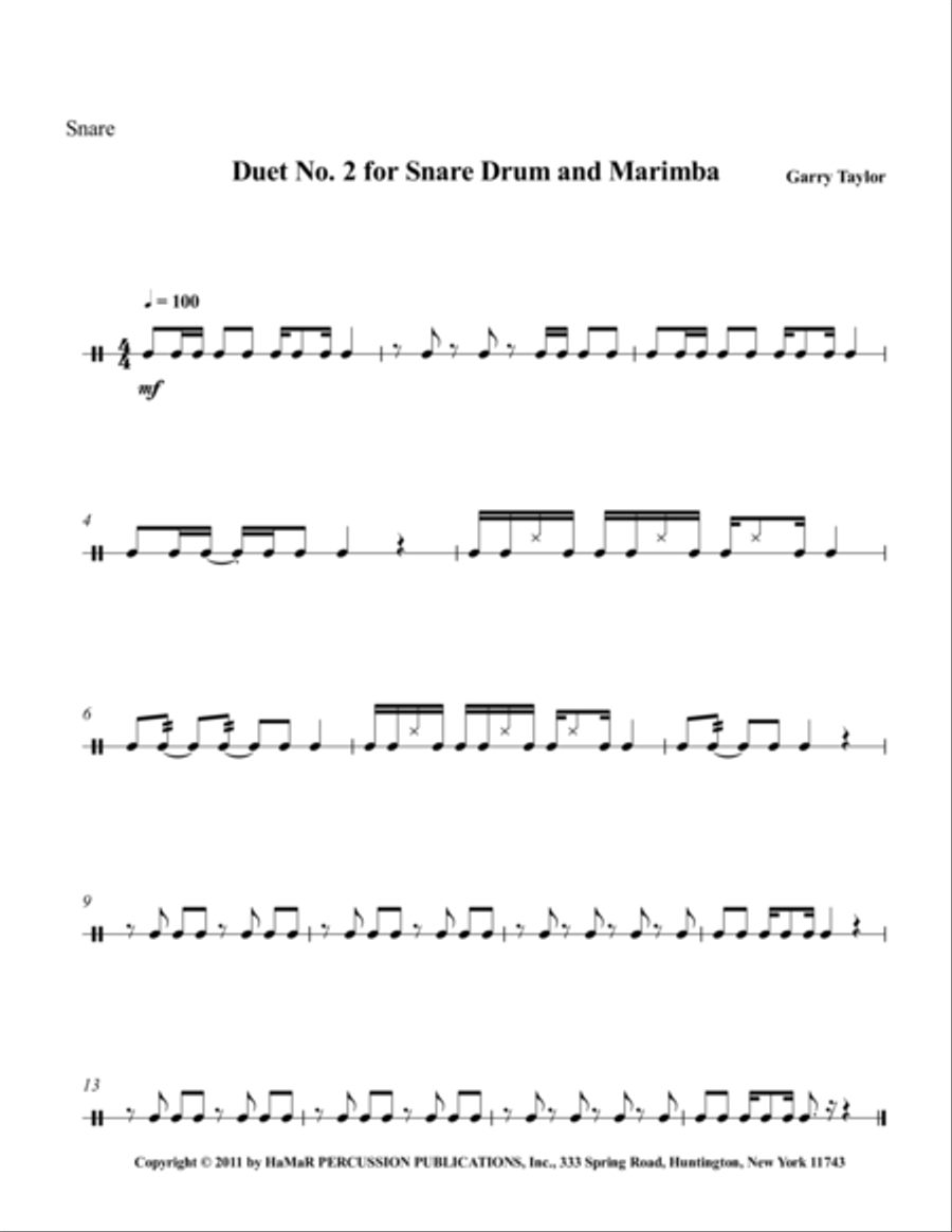 Duet No. 2 for Snare Drum & Marimba Marimba scores gallery preview page 1