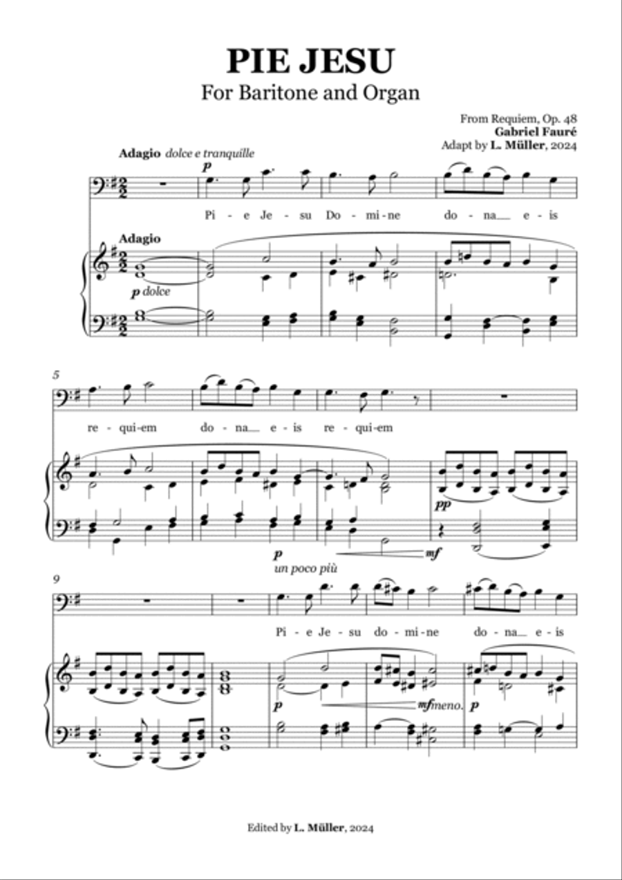 Pie Jesu - Gabriel Fauré - for Baritone and Organ in G major Piano, Vocal scores gallery preview page 3