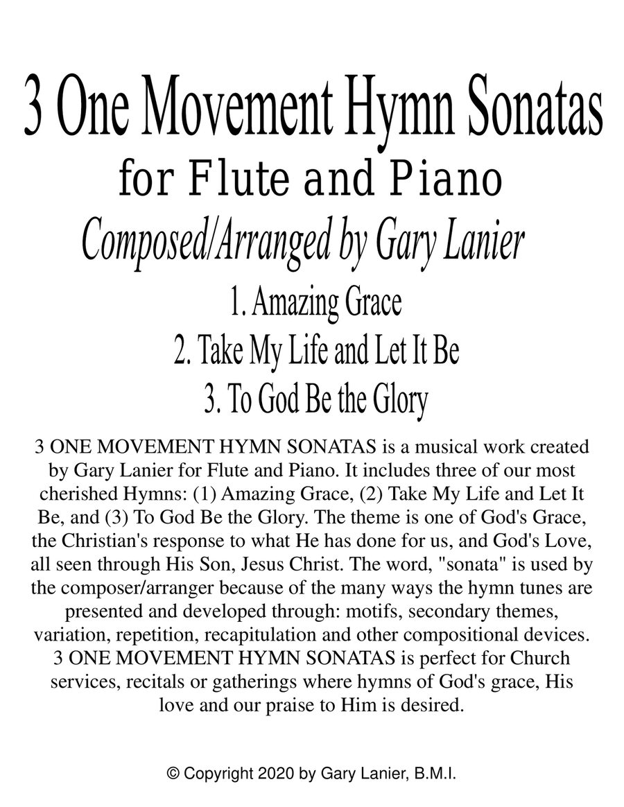 3 ONE MOVEMENT HYMN SONATAS (for Flute and Piano with Score/Parts) Flute Solo scores gallery preview page 2
