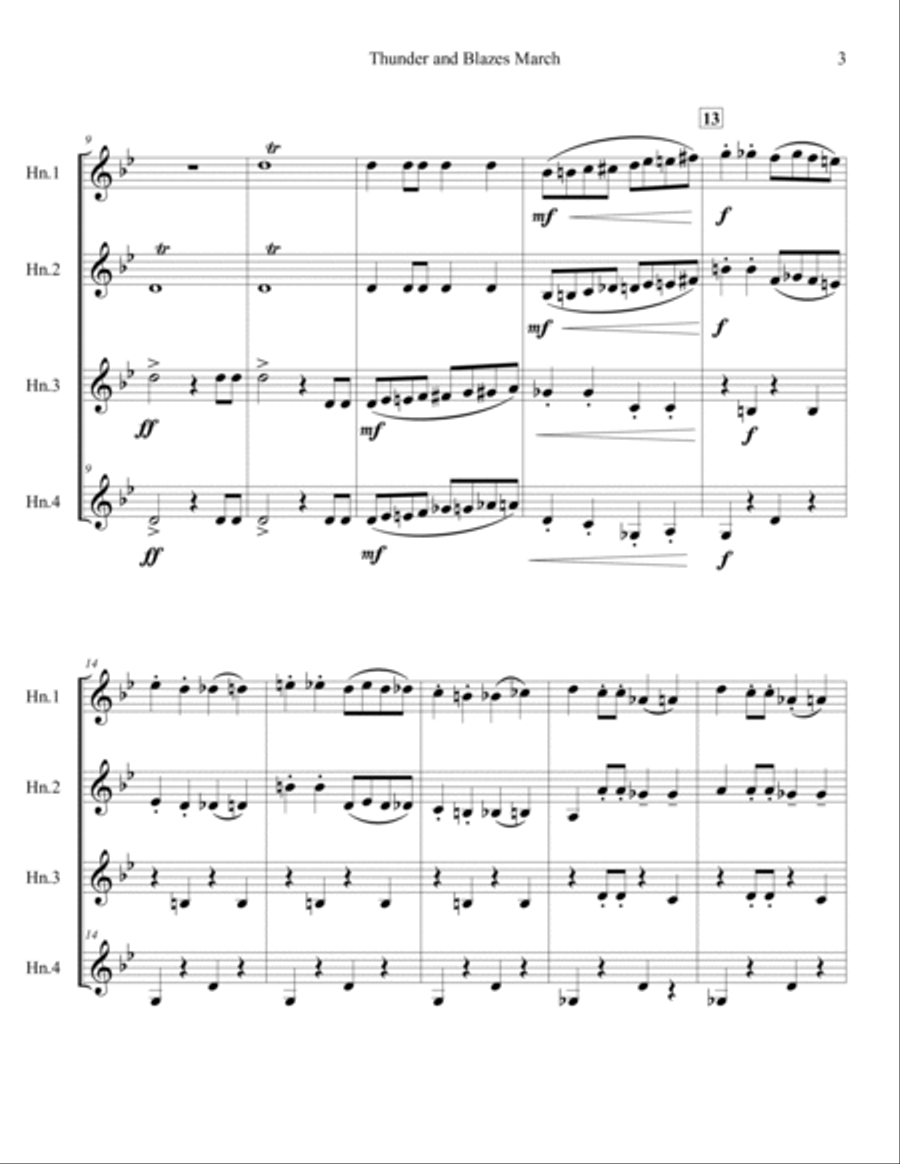 Thunder and Blazes March for French Horn Quartet French Horn Quartet scores gallery preview page 3