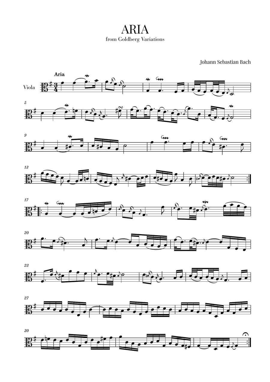 Aria (from Goldberg Variations - BWV 988) for Viola Viola Solo scores gallery preview page 1