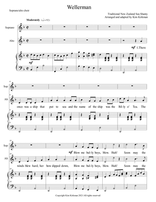 Wellerman - for SA choir and piano - with word changes to save whales in final verse