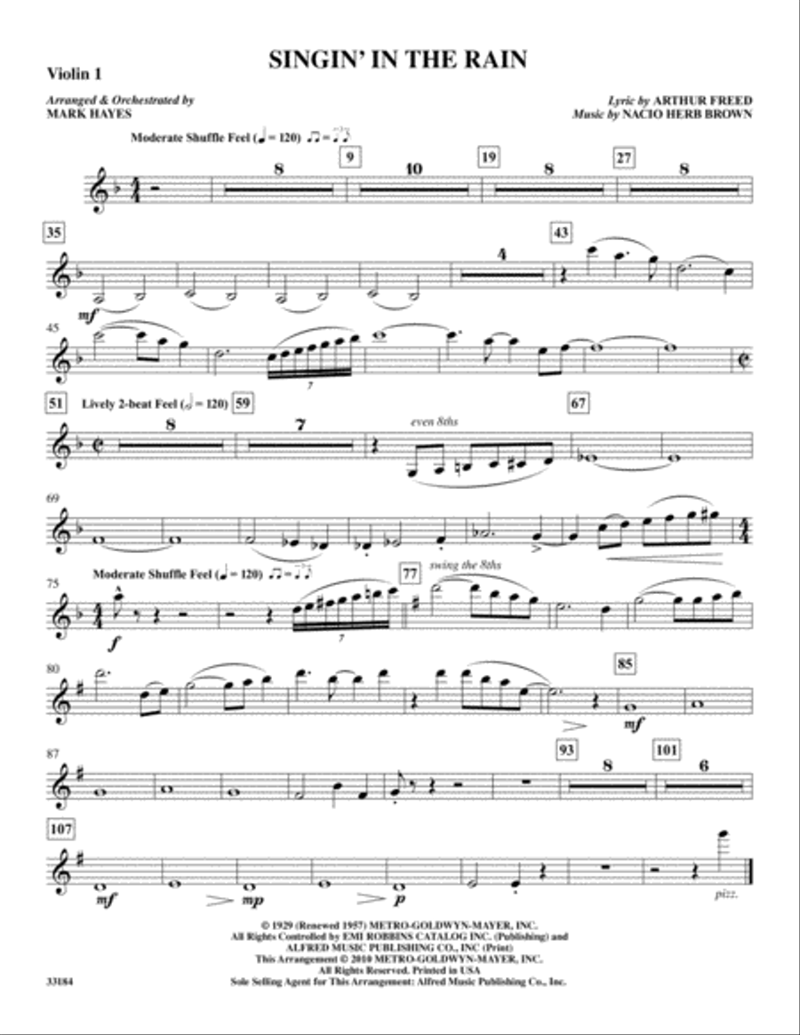 Singin' in the Rain: 1st Violin Violin scores gallery preview page 1